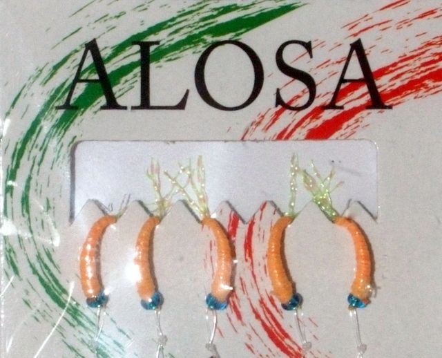 ALOSA - MONTATURA ARANCIO FLUO CON CODA FLASH VERDE E TESTINA BLU - F05