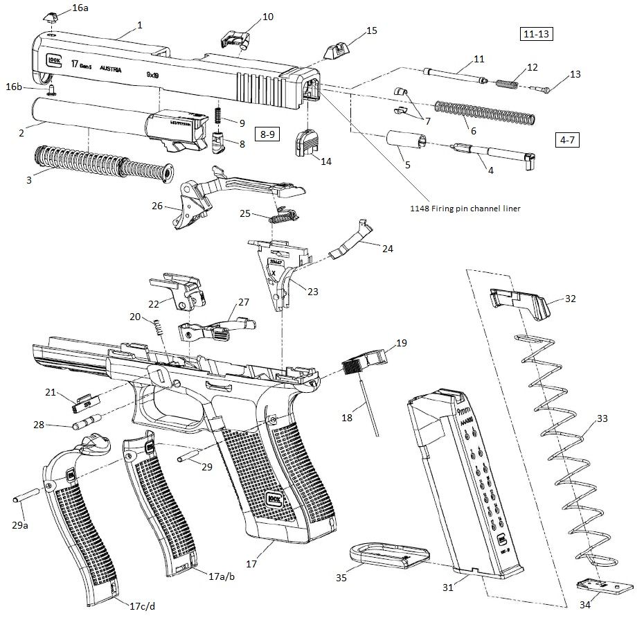 GLOCK ESPLOSO PISTOLE GENERAZIONE 5 