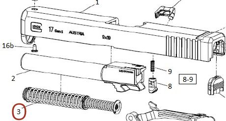 GLOCK 17 RICAMBIO MOLLA RECUPERO ASSEMBLATA PER 5 GENERAZIONE - N. ESPLOSO 3