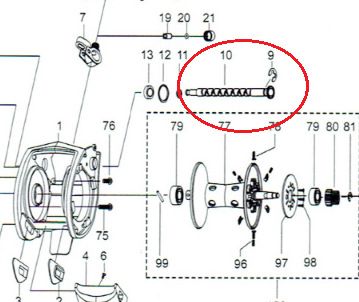 RICAMBIO GUIDA FILETTATA PER MULINELLO ABU GARCIA REVO TORO WINCH 61 - REVO TORO NACL 61 L N. ESPLOSO: 10 - 9