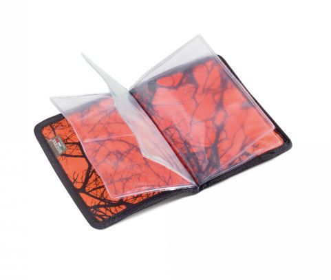 RISERVA - PORTA LICENZA ARANCIO FLUO CON DETTAGLI IN PELLE NERA