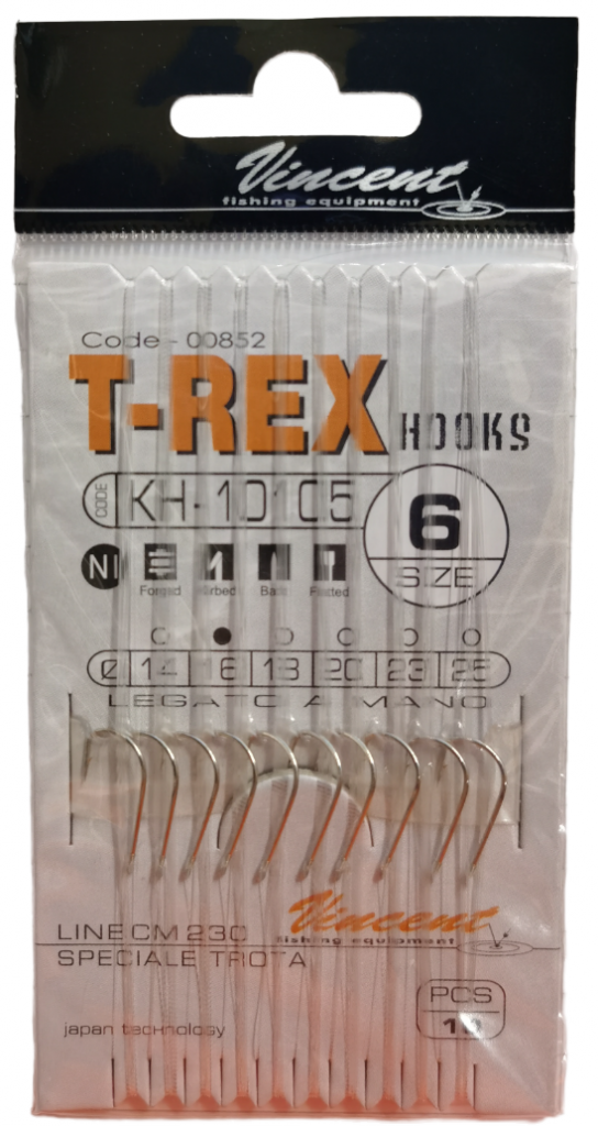 VINCENT - T-REX HOOKS - AMI LEGATI KH-10105 SPECIALE TROTA - N° 6 - Ø FILO 0,16 - FILO 230 CM