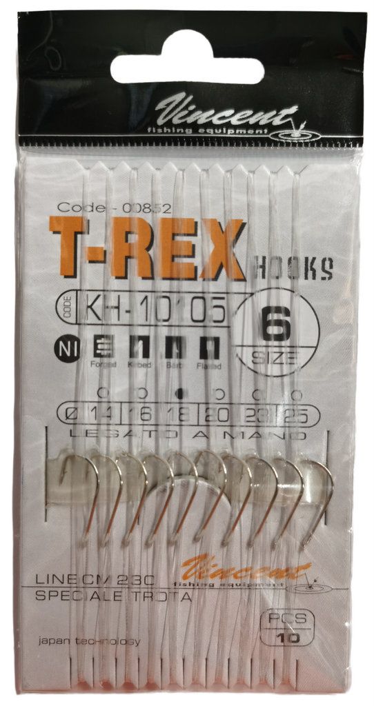 VINCENT - T-REX HOOKS - AMI LEGATI KH-10105 SPECIALE TROTA - N° 6 - Ø FILO 0,18 - FILO 230 CM