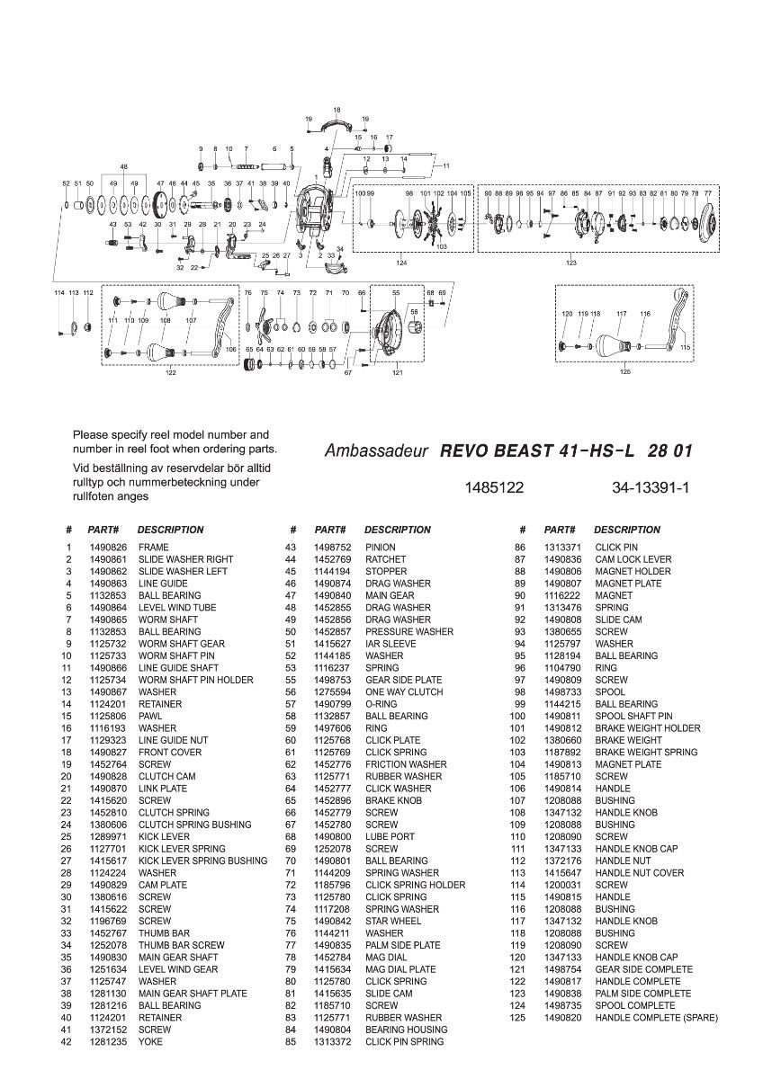 RICAMBI ORIGINALI ABU GARCIA PER MULINELLI REVO BEAST 41-HS-L