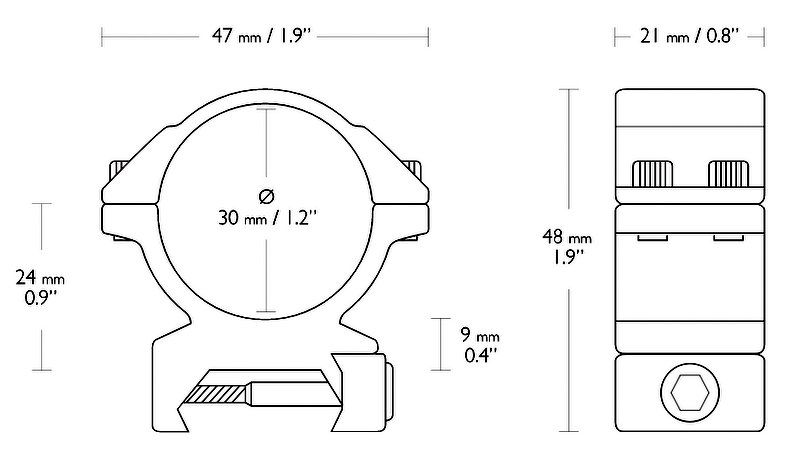HAWKE MATCH RING MOUNT - ANELLI PER OTTICHE CON TUBO DA 30 MM PER SLITTE WEAVER - PROFILO MEDIO