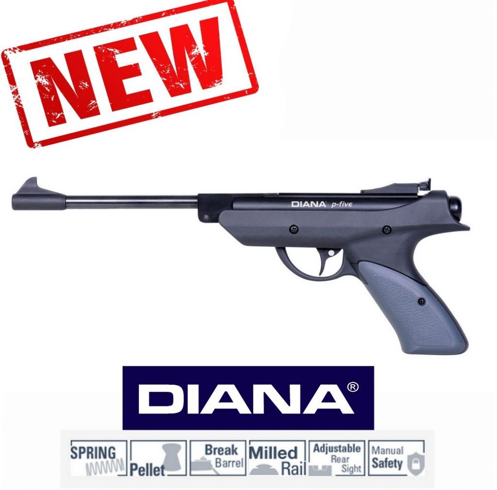 DIANA PISTOLA CANNA PIEGHEVOLE AD ARIA COMPRESSA P-FIVE CAL. 4.5 <7.5 J BLACK