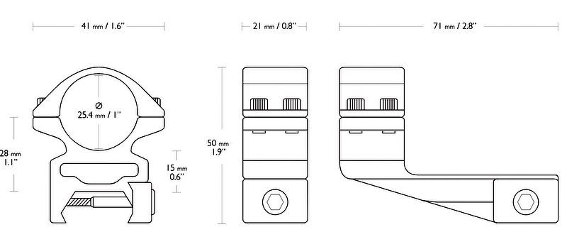 HAWKE ATTACCO ALTO EXTENSION +50mm DA 1 POLLICE PER PICATINNY WEAVER