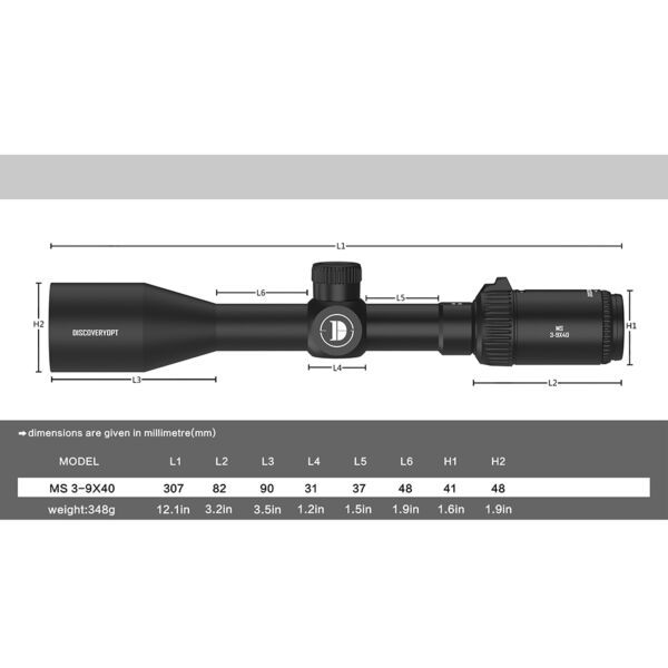 DISCOVERYOPTICS CANNOCCHIALE MS 3-9X40 TUBO 1'' anelli 11 mm