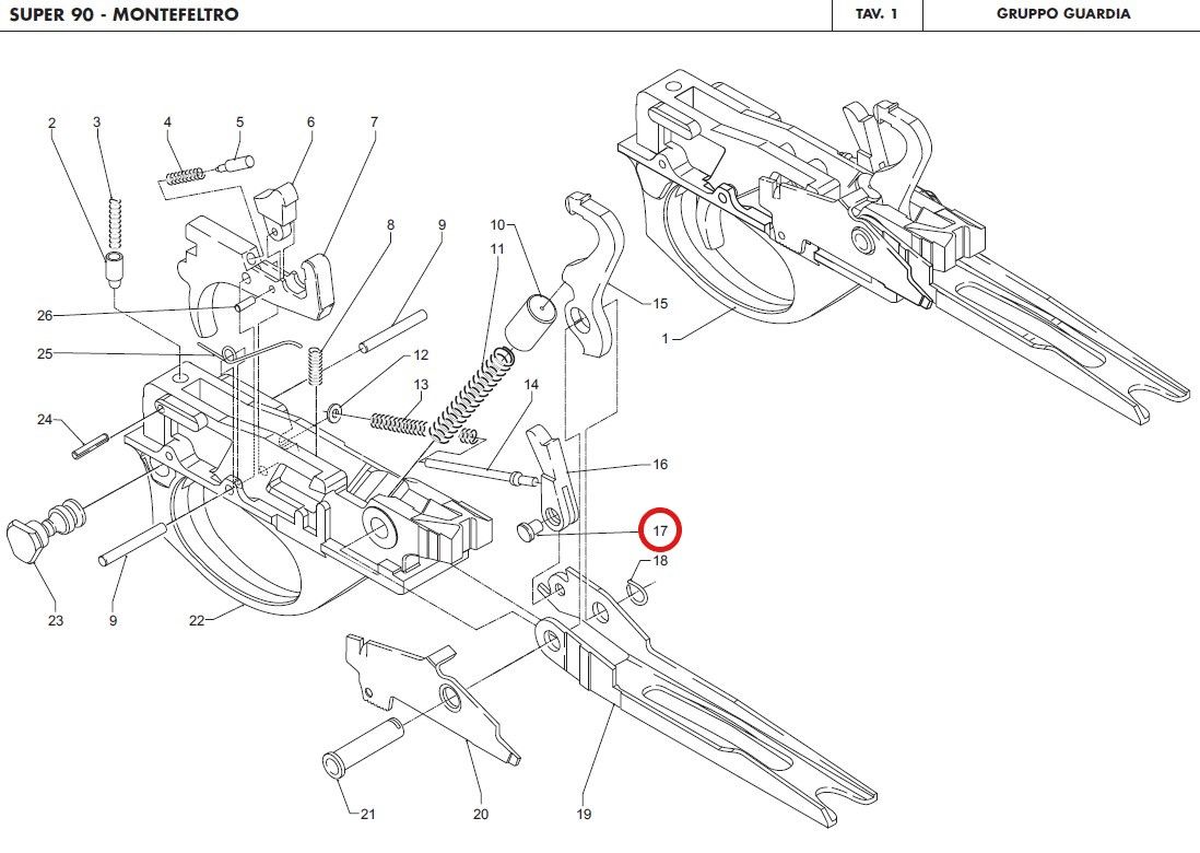 BENELLI PERNO DENTE ARRESTO OTTURATORE BRUNITO