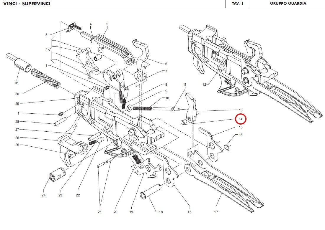 BENELLI PERNO DENTE ARRESTO OTTURATORE BRUNITO