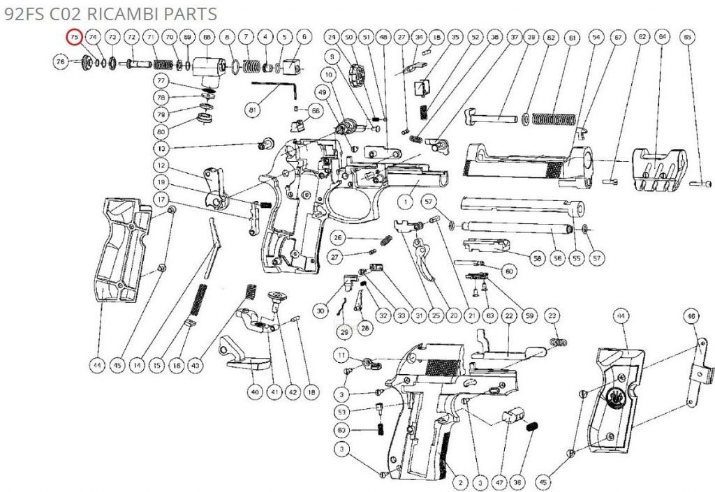 BERETTA RICAMBIO O-RING ANELLO PER MODELLO 92 FS 416.60.12.2 N° ESPLOSO 75