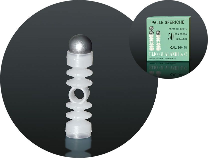BORRE DI LANCIO CALIBRO 36/410 E RELATIVA PALLA SOTTOCALIBRATA PER BOSSOLI DA 64/65mm - 50 pz