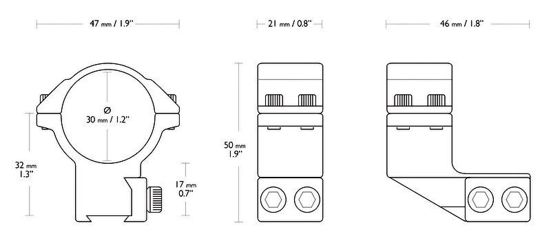 HAWKE ATTACCO ALTO DA 30 mm EXTENSION +25mm PER SLITTE DA 11mm