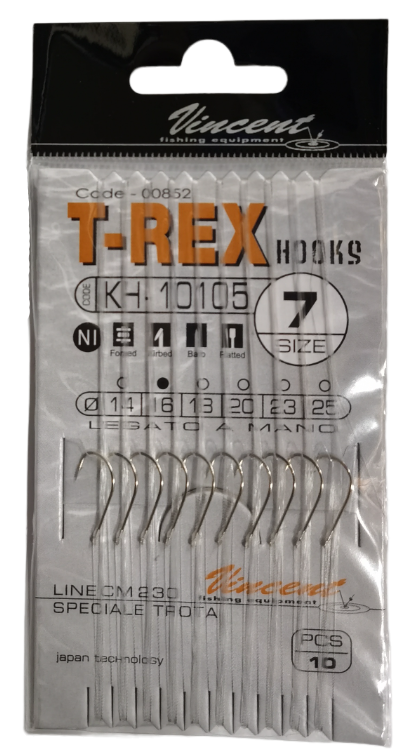 VINCENT - T-REX HOOKS - AMI LEGATI KH-10105 SPECIALE TROTA - N° 7 - Ø FILO 0,16 - FILO 230 CM