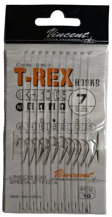 VINCENT - T-REX HOOKS - AMI LEGATI KH-10105 SPECIALE TROTA - N° 7 - Ø FILO 0,18 - FILO 230 CM