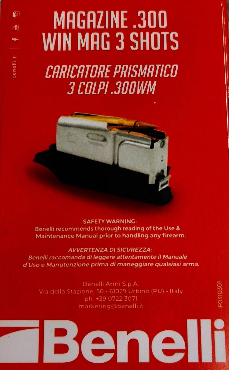 BENELLI CARICATORE PRISMATICO ARGO 3 COLPI CLAMSHELL CALIBRO 300 WINCHESTER MAGNUM