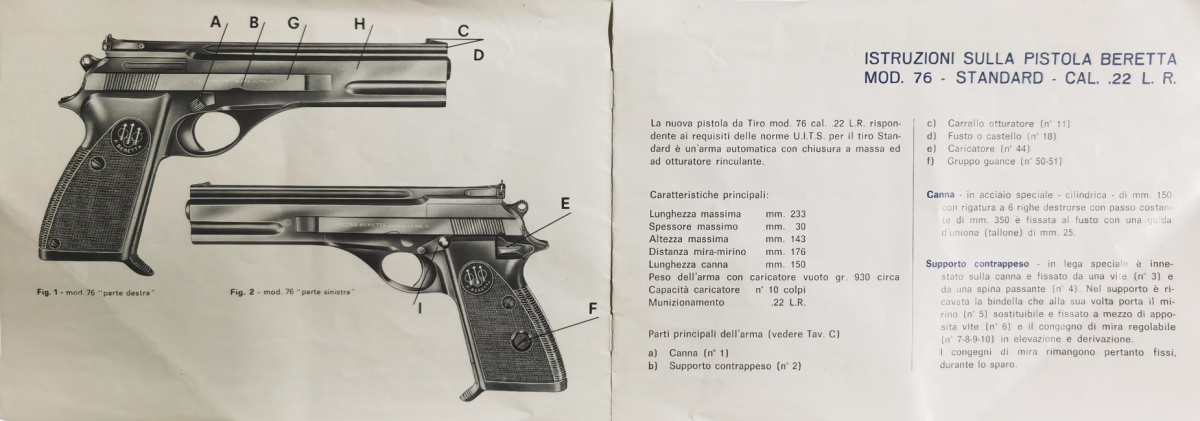 PISTOLA SEMIAUTOMATICA BERETTA MODELLO 76 CALIBRO 22 LR USATA