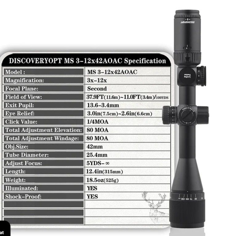  DISCOVERYOPTIC MS 3-12X42 AO IR TUBO 1'' ANELLI 11 mm