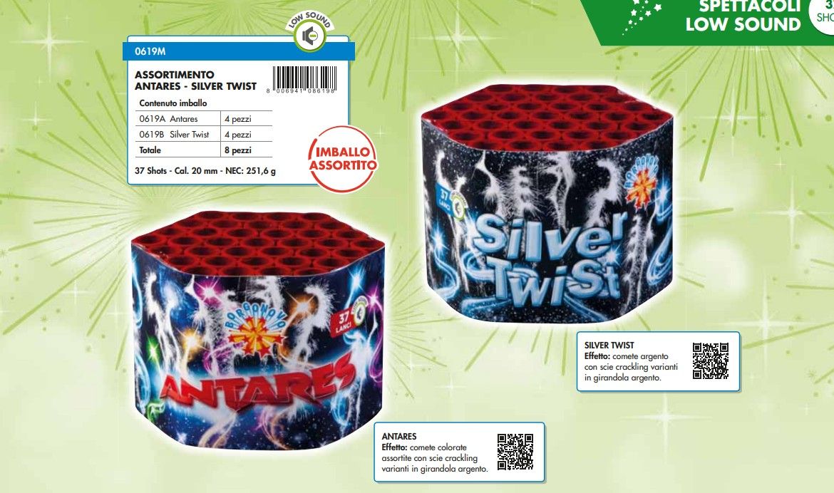 ASS. ANTARES - SILVER TWIST - LOW SOUND - 37 COLPI - DURATA 25 SEC.