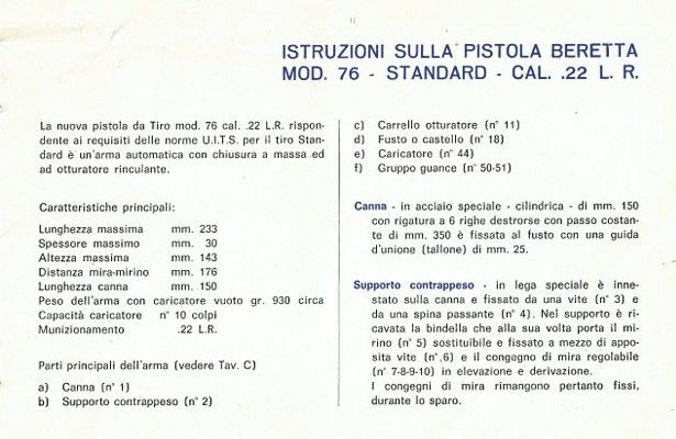 PISTOLA SEMIAUTOMATICA BERETTA MODELLO 76 CALIBRO 22 LR USATA