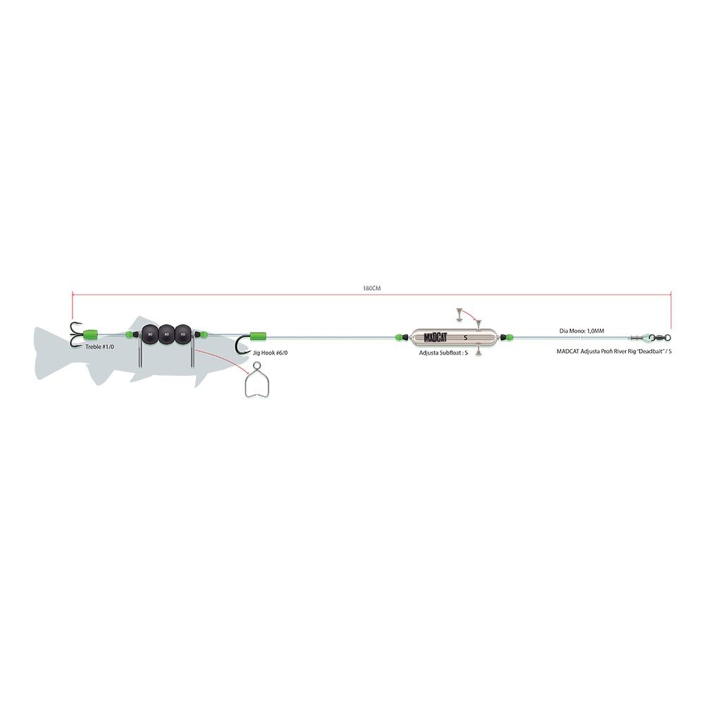 MADCAT - ADJUSTA PROFI RIVER RIG DEADBAIT - 180 CM - #8/0 + #2/0 - MEDIUM