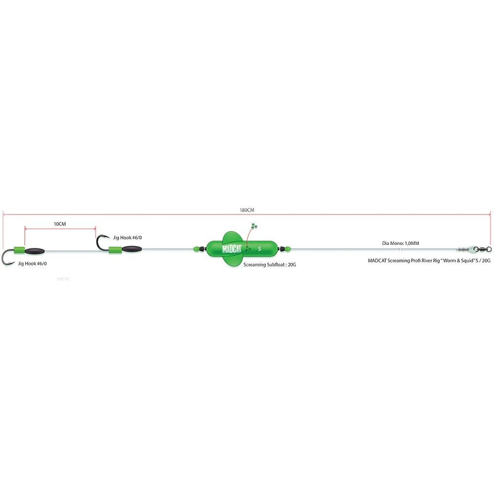 MADCAT - SCREAMING PROFI RIVER RIG WORM & SQUID - 180 CM - #8/0 + #8/0 - MEDIUM