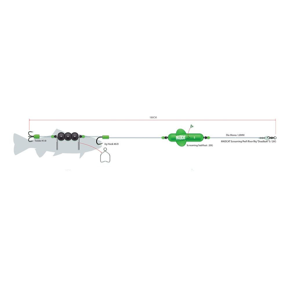 MADCAT - SCREAMING PROFI RIVER RIG DEADBAIT - 180 CM - #8/0 + #2/0 - MEDIUM