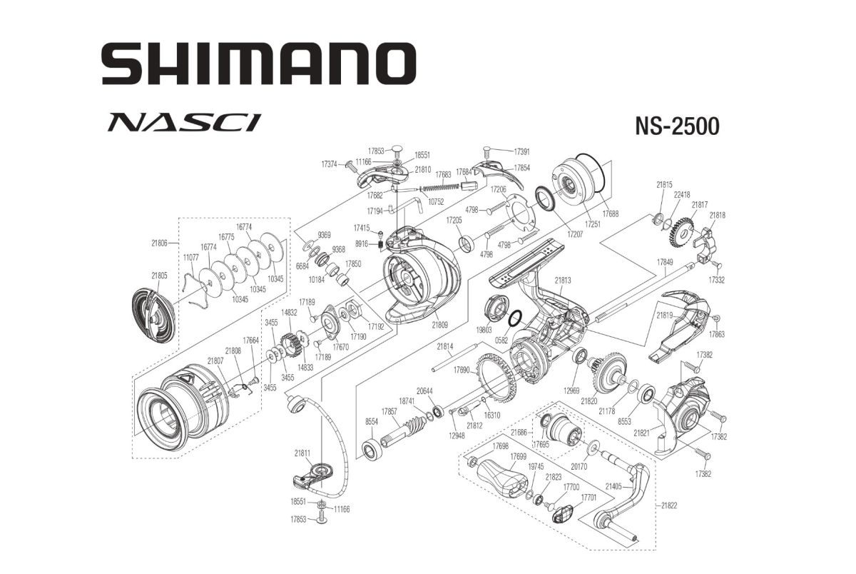RICAMBI PER SHIMANO NASCI 2500 – 2500 SHG – 2500 HG