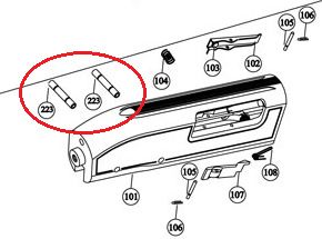 HATSAN RICAMBIO PERNO ASSEMBLAGGIO GRILLETTO PER FUCILI A POMPA N. ESPLOSO 223