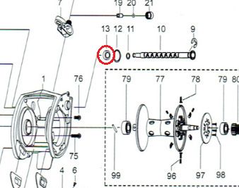 RICAMBIO CUSCINETTO MULINELLO ABU GARCIA REVO TORO NACL 61 L / REVO TORO WINCH 61 N. ESPLOSO: 13 