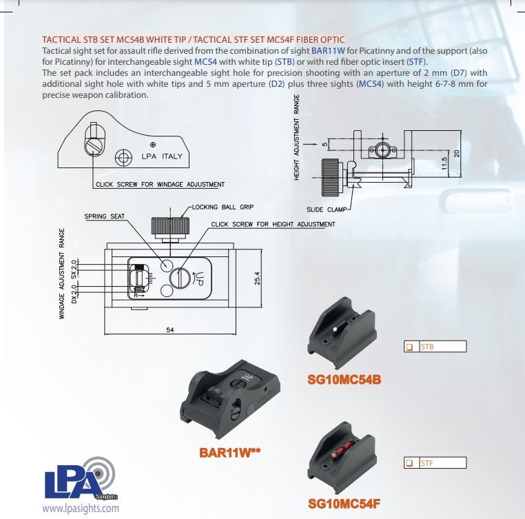 LPA SIGHT - STB / STF - SUPPORTO MIRINO PER SLITTE WEAVER E 3 MIRINI CON ALTEZZA: 6mm - 7mm - 8mm