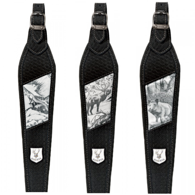 RISERVA TRACOLLA IN PELLE EFFETTO CARBONIO CON DISEGNO: CAMOSCIO, CERVO O CINGHIALE