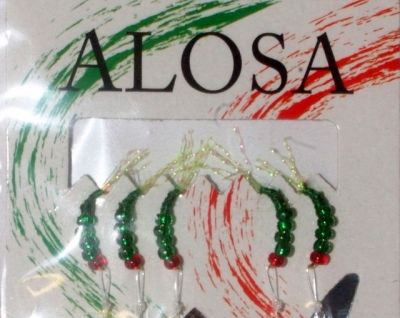 ALOSA - AMETTIERA CON PERLINE VERDI CODA FLASH VERDE E TESTINA ROSSA - BE-01