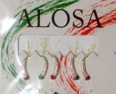ALOSA - AMETTIERA CORPO BIANCO TRASLUCIDO CON CODA IN FLASH VERDE E TESTINE ROSSE / VERDI - G01