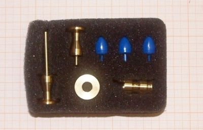 ARAVON'S BLU - KIT INIZIALE CAL.9X17 (380ACP) - 1 BOSSOLO + 3 PALLE IN GOMMA + ASTA 