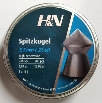 H&N DIABOLO SPITZKUGEL cal. 5,5 (.22) 1.04g - 200pz.  ≥16 J