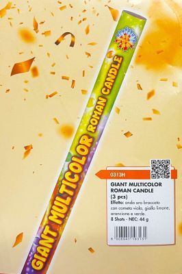 CANDELA ROMANA MULTICOLORE GIGANTE (3 PEZZI)-8 COLPI-44G-DURATA 30 SECONDI