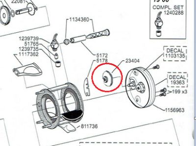 RICAMBI MULINELLI ABU GARCIA JERKBAIT 5601 C JB INGRANAGGIO IN PLASTICA DENTATO N. ESPLOSO 23404