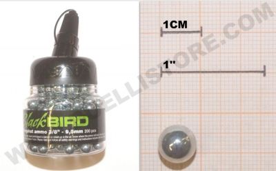 BLACKBIRD - SFERE IN ACCIAIO PER FIONDE - 3.6 GRAMMI - Ø 9.5 mm - 200 PZ 