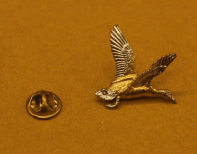 SPILLA CACCIA ANATRA IN VOLO COLORE ARGENTO E ORO